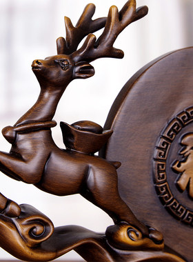 木雕事事如意柿子摆件招财鹿