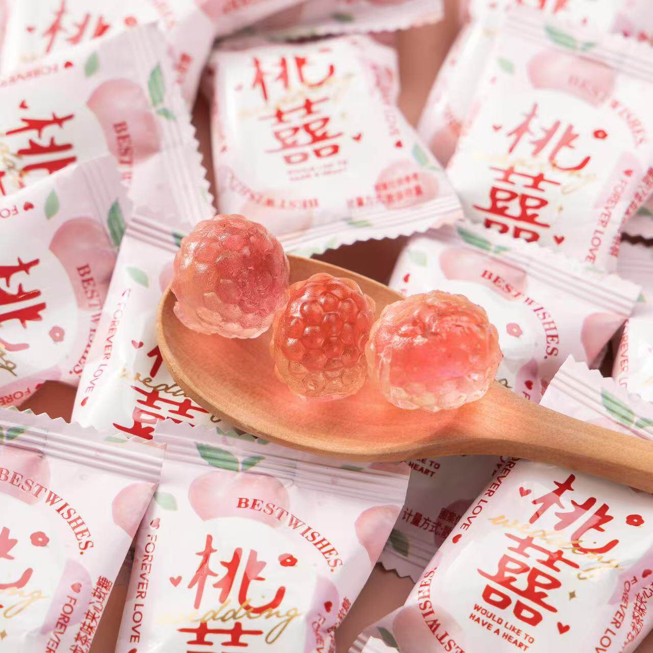 唯口爱桃囍桃桃乌龙茶味夹心软糖结婚婚庆高颜值喜糖婚宴招待糖果,淘宝优惠券,粉丝福利购,淘宝优惠卷