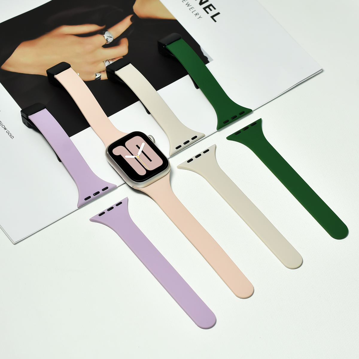 适用applewatchS11硅胶折叠磁吸表带9/8小蛮腰苹果手表S10表带腕带iwatch7/6/5/4/SE表带41/40mm运动防水女夏,淘宝优惠券,粉丝福利购,淘宝优惠卷