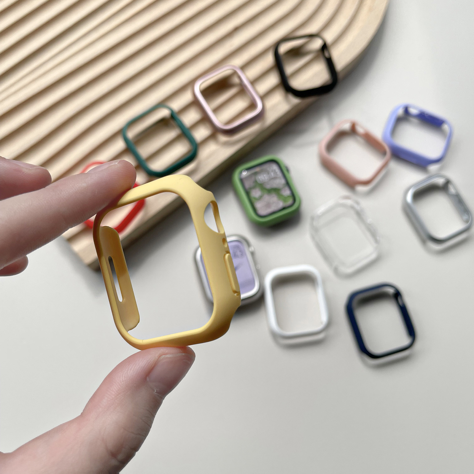 适用Apple Watch苹果手表S9保护壳iWatch8/7/6/5/SE彩色保护套透明硬边框表套S8超薄糖果45/41mm星光色 - 图1