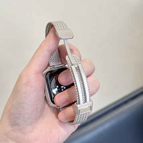适用AppleWatch麦穗磁吸卡扣表带S11苹果手表不锈钢表带iwatchS10/9/8/7新金属高级感小众小蛮腰细款SE代女夏 - 图0