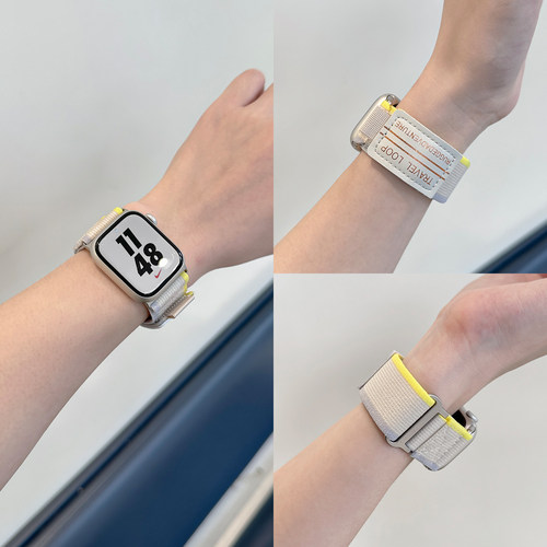 适用iwatch9野径回环表带S10皮标新款Ultra运动户外表带苹果手表S11applewatch8/7/se透气魔术贴帆布户外男女 - 图3