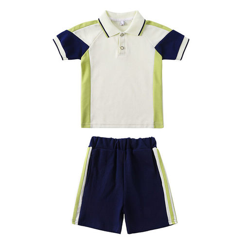 杏色夏季小学生校服班服运动套装幼儿园园服春秋款短袖三件套新款 - 图3