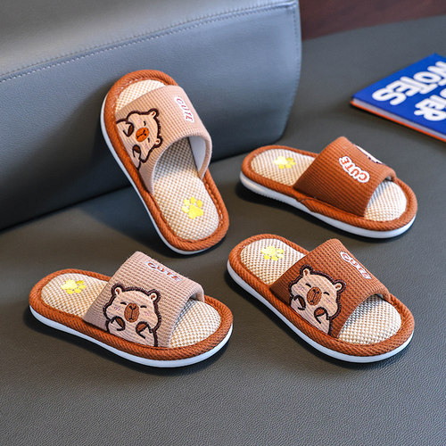 儿童拖鞋男童春秋可爱室内防滑亲子小男孩四季宝宝亚麻布拖鞋女童 - 图3