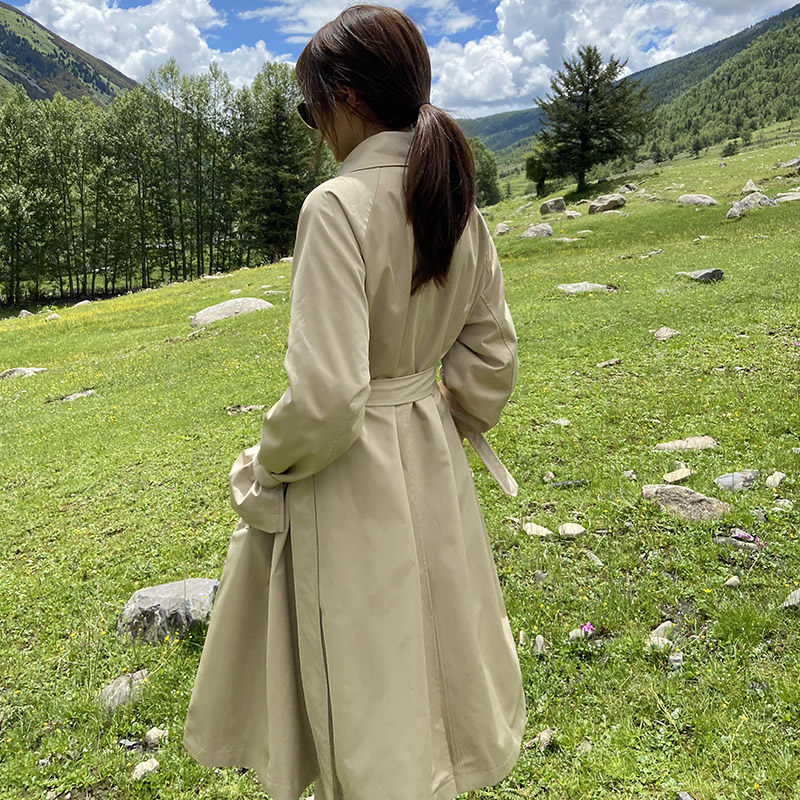 2020秋新款黑色女中长款设计感风衣 赵小果风衣