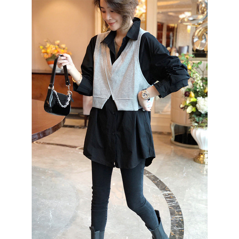 设计感小众上衣两件套长袖宽松衬衫 秋寸衬衫