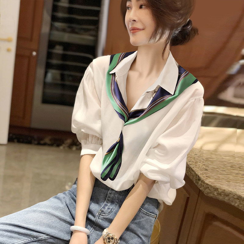 系带气质减龄洋气设计感小衫女衬衫 秋寸衬衫