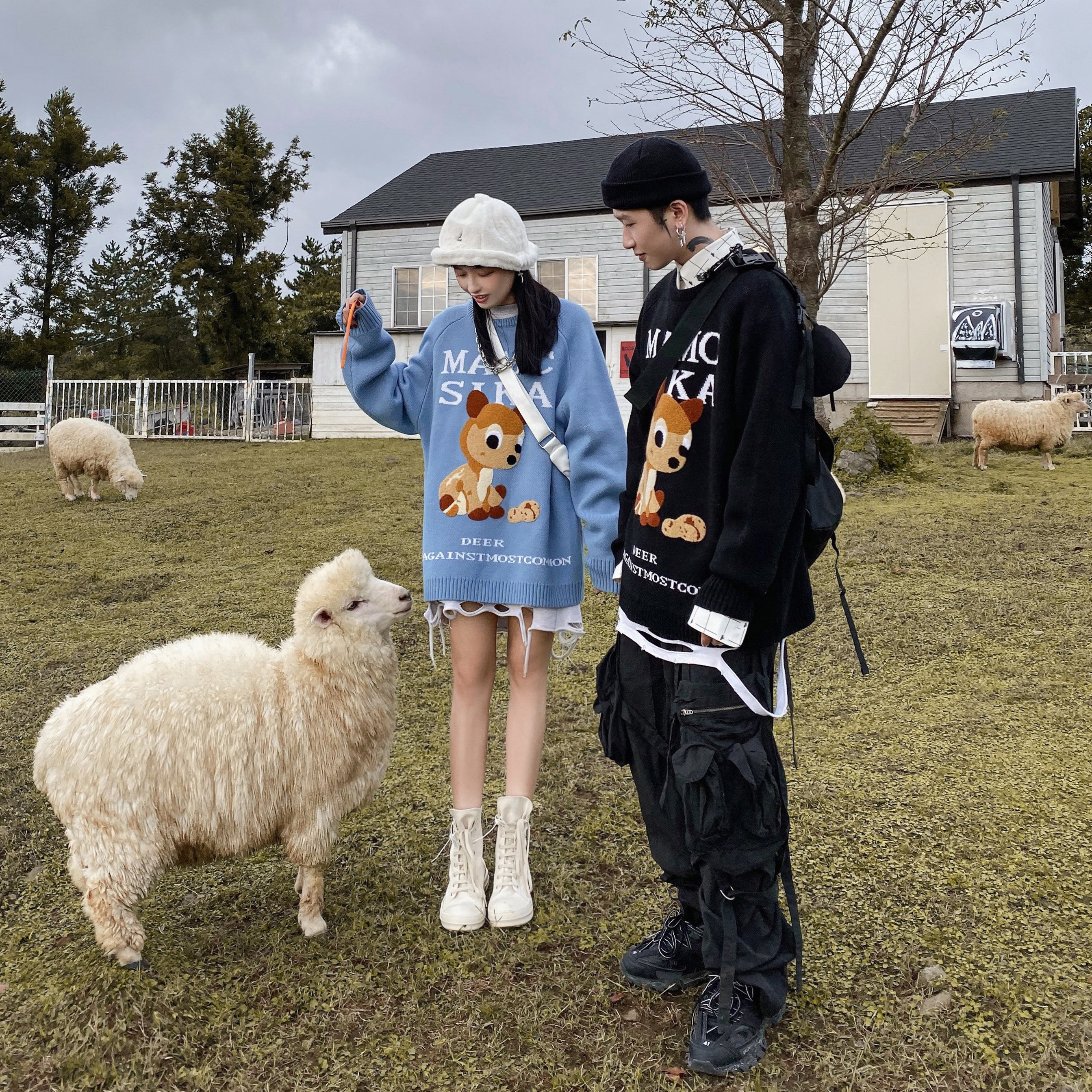 mamc国潮小鹿卡通宽松秋冬季毛衣 mamc针织衫/毛衣