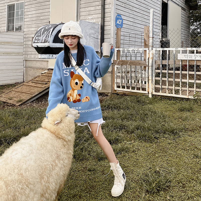 mamc国潮小鹿卡通宽松秋冬季毛衣 mamc针织衫/毛衣