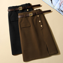 How about Maos half-body dress 2023 new autumn and winter Zum high waist 100 hitch in the middle of a fashion bag hip-a-character skirt