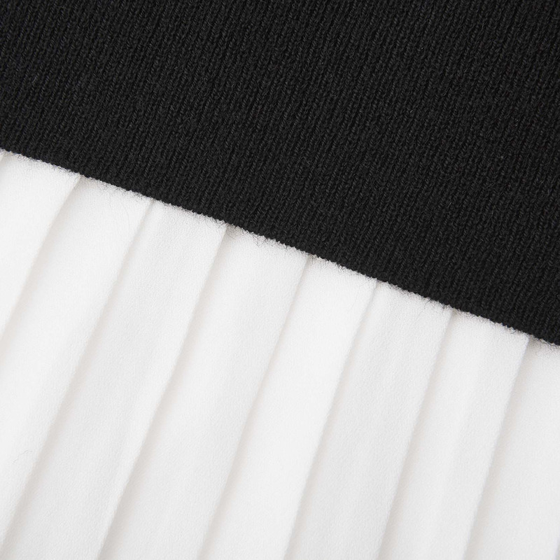 sdeer圣迪奥女装罗纹圆领压褶拼接蕾丝针织衫S24383508 - 图2