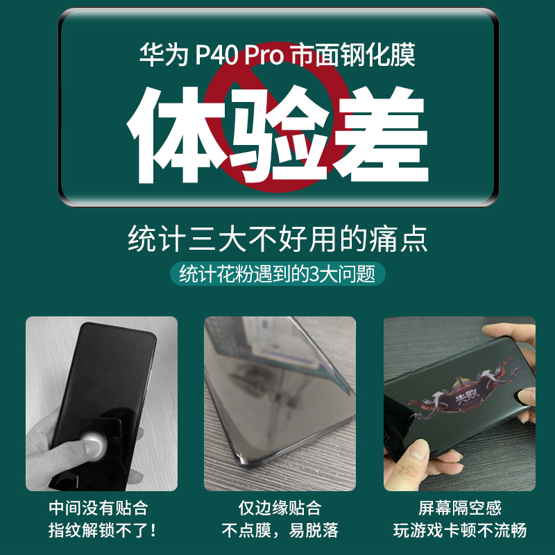 适用华为p40pro钢化膜全胶p40pro+手机膜曲屏p40全胶吸附por曲面全屏覆盖全包保护膜pr0十全覆盖玻璃贴膜 - 图2