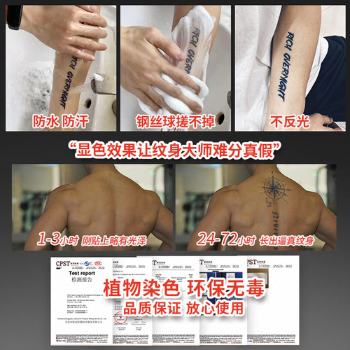 英文字母纹身贴男防水持久后背几何草本半永久仿真刺青脊柱指南针 - 图2