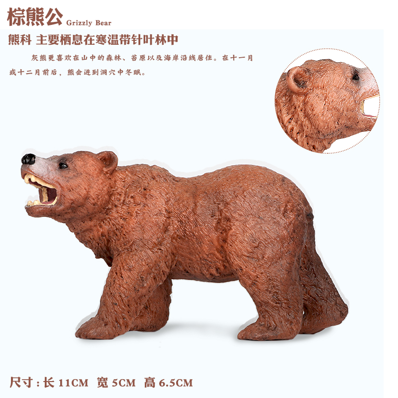 仿真棕熊玩具动物模型套装塑料实心狗熊洞穴熊儿童男孩科教礼品 - 图1