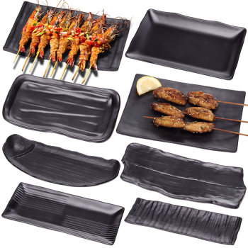 Black melamine hot pot restaurant tableware rectangular creative Korean buffet barbecue dish plate imitation porcelain plastic barbecue plate