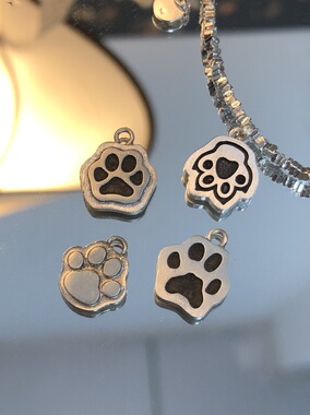 纯银定制手链diy原创设计手工制作猫咪狗狗抓抓纪念吊坠刻字礼物