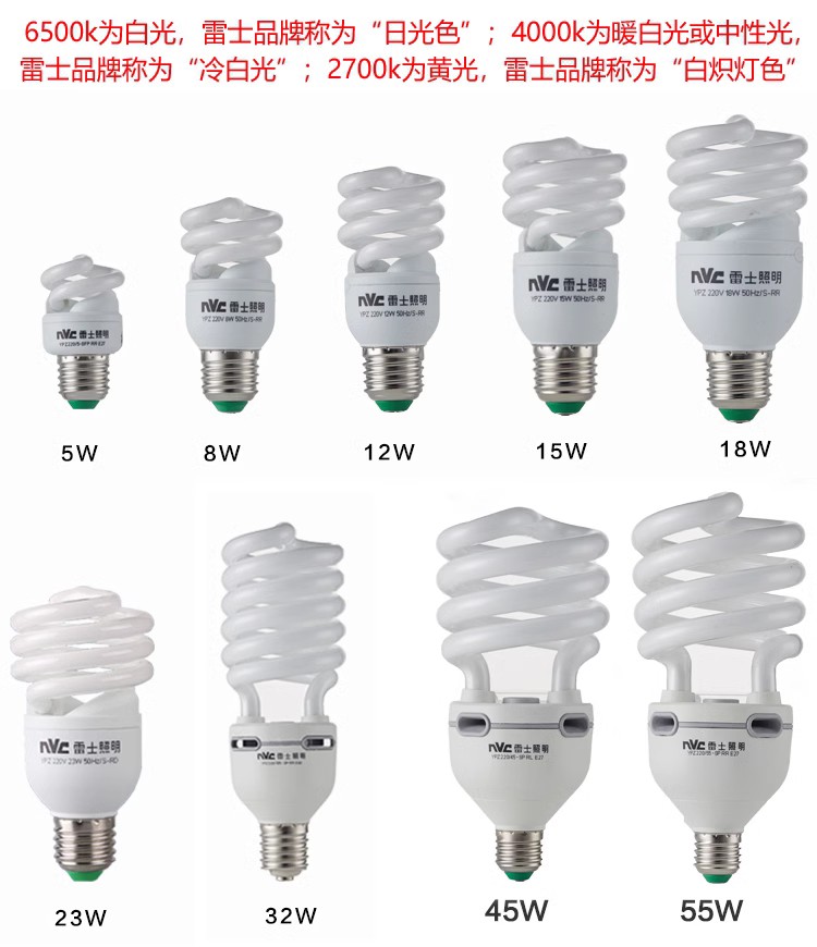 雷士家装led节能螺旋灯泡5W8W14W18W23W60W85W白光e27螺口家装超 - 图1