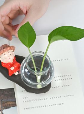 创意玻璃摆件小和尚花器家居装饰品茶桌绿萝花插花瓶陶瓷水培容器