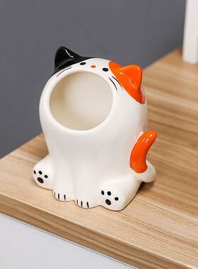 陶瓷干饭猫创意时尚烟灰缸大嘴猫防飞灰烟灰缸趣味搞怪送男友礼物