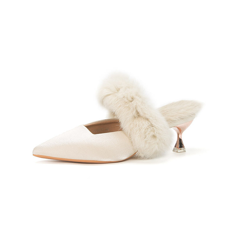 313-7Z75秋冬新款毛毛外穿保暖尖头高跟半拖高级感毛绒绸缎高跟鞋,淘宝优惠券,粉丝福利购,淘宝优惠卷