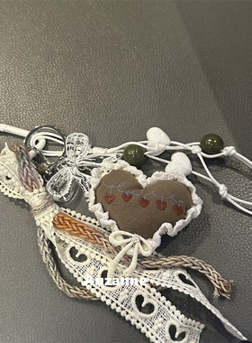 秋冬蕾丝边樱桃爱心包包挂链