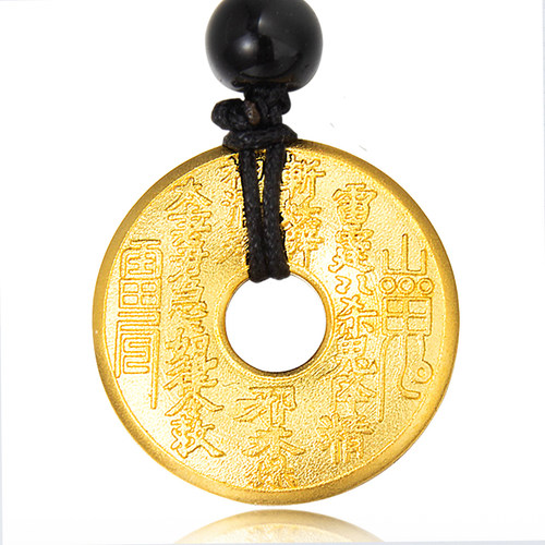山鬼花钱真品黄金平安扣999足金圆形金饼护身符项链个性定制 - 图3