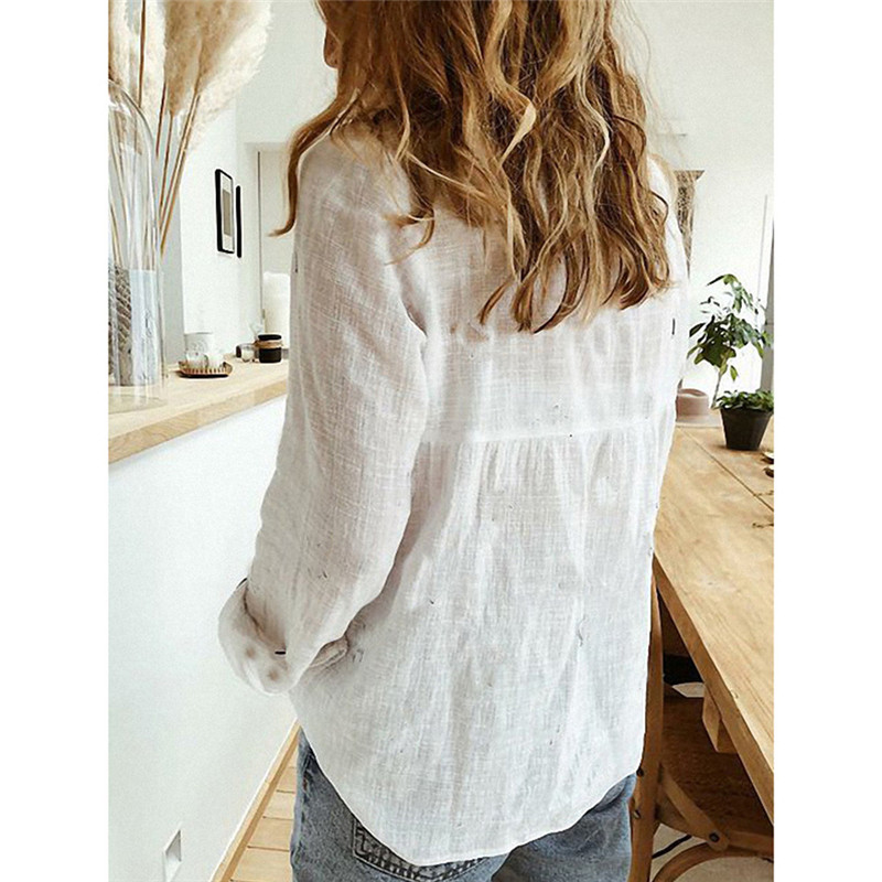 Solid Color Casual Loose Long Sleeve Linen Shirt休闲宽松衬衫 - 图1