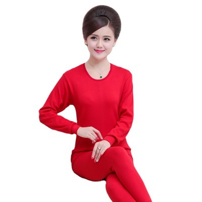 纯棉保暖内衣男士老式秋衣秋裤套装红色本命年中老年爸爸打底毛衫 - 图3