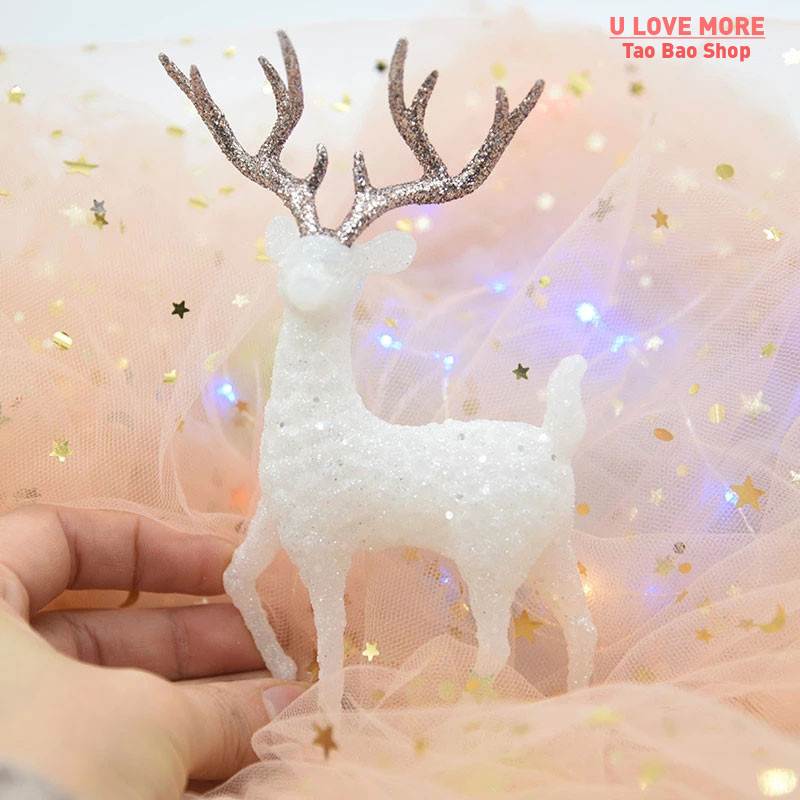 Christmas Crystal Deer White Flash Cake Dessert Decor Forest - 图0