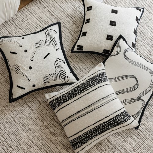 雅梵林法式中古风轻奢抱枕黑白刺绣斑马客厅沙发美式复古靠垫靠枕 - 图0