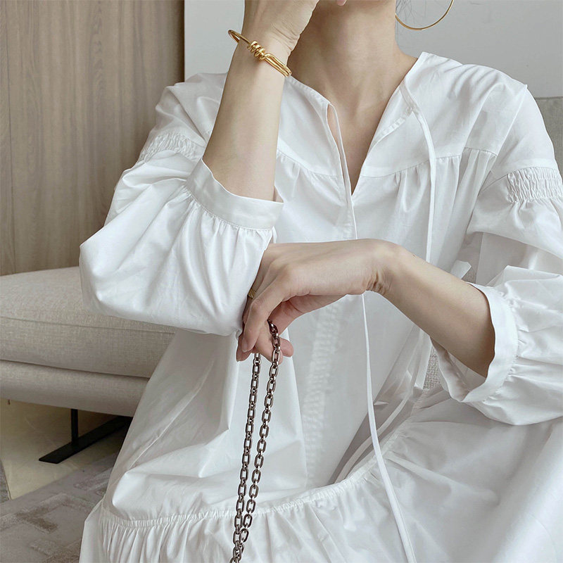 法式v领长袖女2021早秋新款连衣裙 琳灿连衣裙