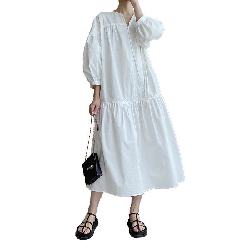 法式v领长袖女2021早秋新款连衣裙 琳灿连衣裙