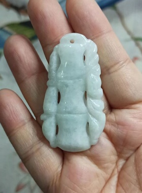 天然翡翠竹节吊坠微棉飘花