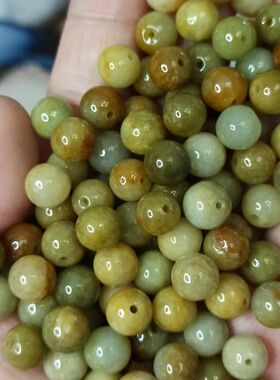 缅甸天然翡翠黄翡散珠圆珠