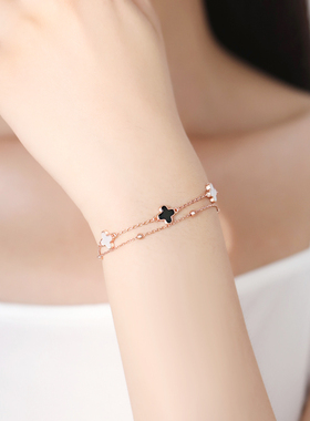 18k玫瑰金四叶草手链女纯银轻奢