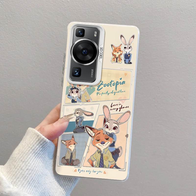 适用华为p60手机壳尼克和朱迪漫画磨砂彩银华为P60PRO高级感创意简约P60硅胶防摔新款保护套 - 图0