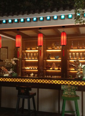 新中式吊灯古典户外防水灯笼茶楼布艺火锅店饭店餐厅走廊灯中国风