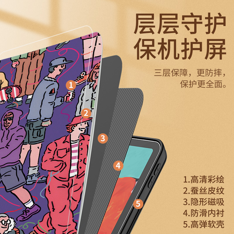 漫画ipad2021保护壳ipad9/10第九代2022新款air5蚕丝pro11寸mini6苹果平板5十防摔包2带笔槽硅胶3保护套4适用-图1