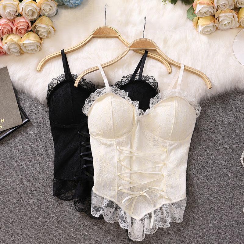 V-neck fashion halter lace top法式v领吊带纯欲抹胸蕾丝后背绑 - 图2