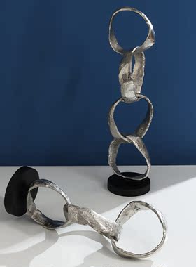 简约轻奢印度进口环形雕塑黑色底座盘客厅样板间创意家居装饰摆件