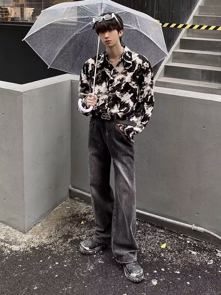 高街潮流夏天衬衫男士套装ins潮牌外套复古日系春夏季发型师衬衣,淘宝优惠券,粉丝福利购,淘宝优惠卷