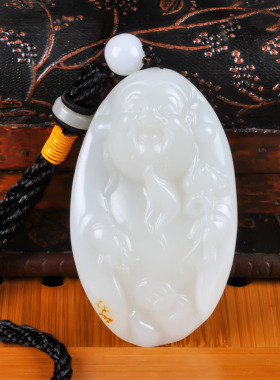 玉器新疆和田白玉把件白玉财神带皮手把件籽料把玩件