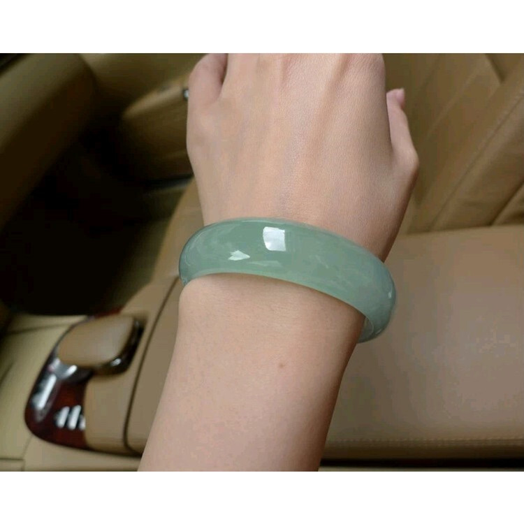 玉器翡翠手镯女士款 老坑糯种浅油青玉镯 浅绿色玉手镯少女玉镯子 - 图2