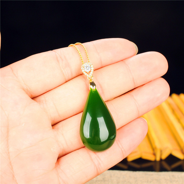 Jade Jasper Pendant Women's 925 Silver Inlaid Hetian Mutton Fat Jade Water Drop Pendant Pendant Jade Necklace