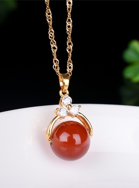 球形新疆和田天然红18kk玉项链