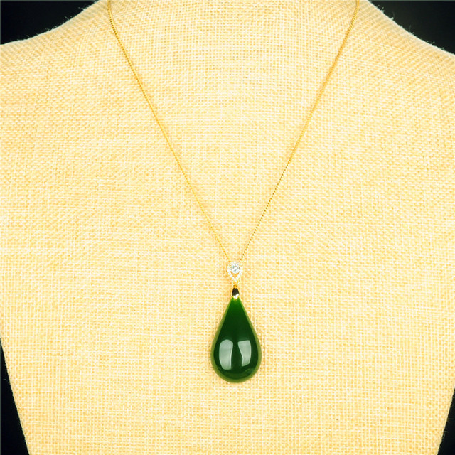 Jade Jasper Pendant Women's 925 Silver Inlaid Hetian Mutton Fat Jade Water Drop Pendant Pendant Jade Necklace