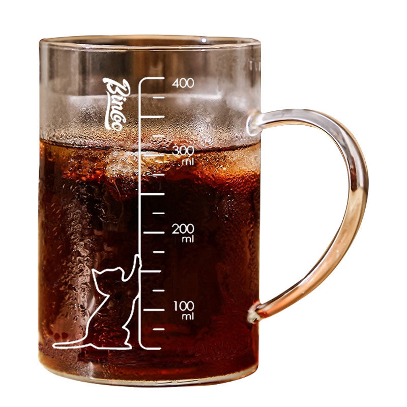 Bincoo猫咪挂耳咖啡杯高颜值冰美式刻度杯高硼硅玻璃花式拿铁杯-图3