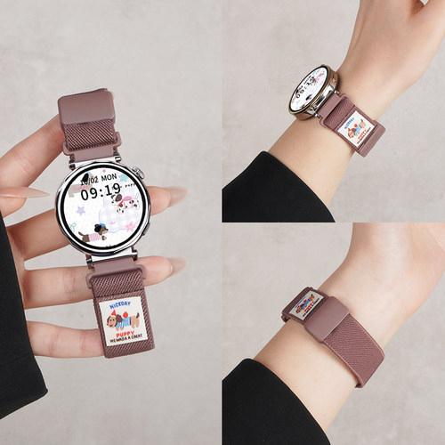 适用华为GT5手表带watchgt5pro女生GT4腊肠狗磁吸扣编织平纹腕表带GT3运动2pro智能高级夏季透气表链41卡通43 - 图2