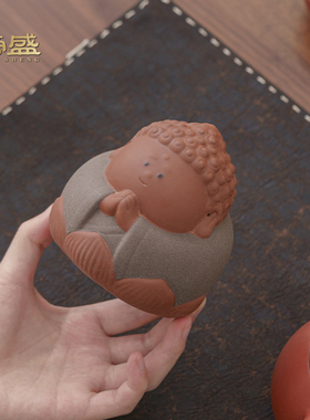 创意中式Q版如来摆件客厅茶室茶桌面博古架禅意紫砂人物装饰品