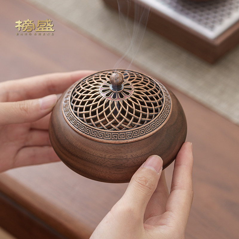 黑胡桃木香炉家用中式实木摆件檀香沉香熏香炉盘香茶道供奉香炉,淘宝优惠券,粉丝福利购,淘宝优惠卷